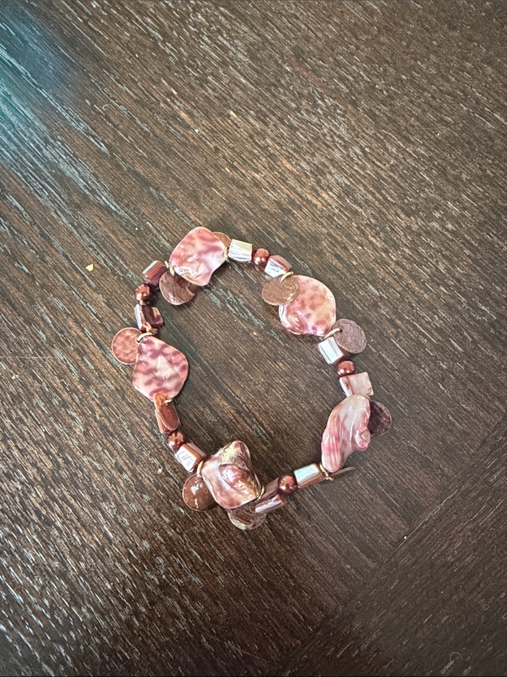 Handcrafted Pink Shell & Bead Stretch Bracelet